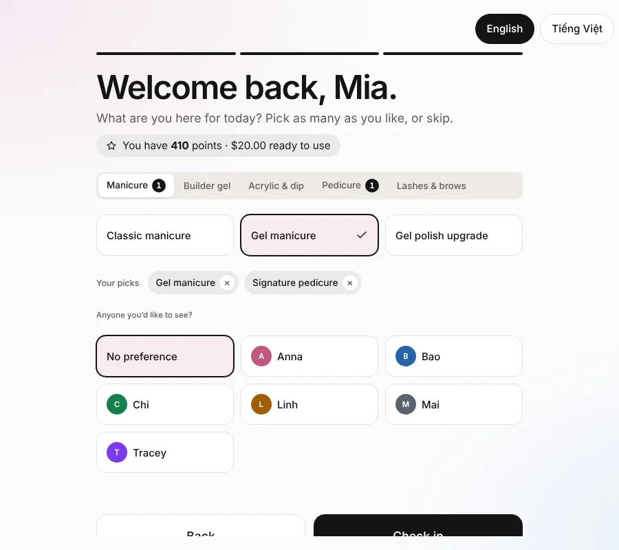 TLNA POS: Check-in